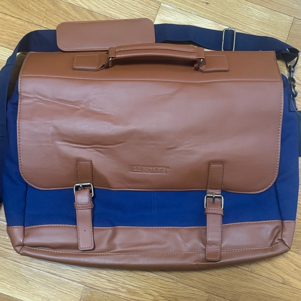Brown and Blue Men's Messenger Bag